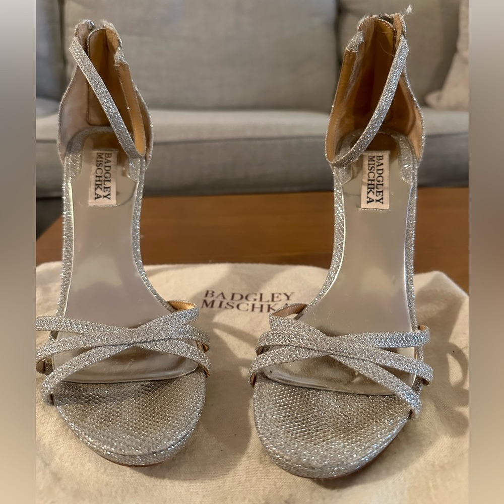 Badgley Mischka Silver Glitter Heels